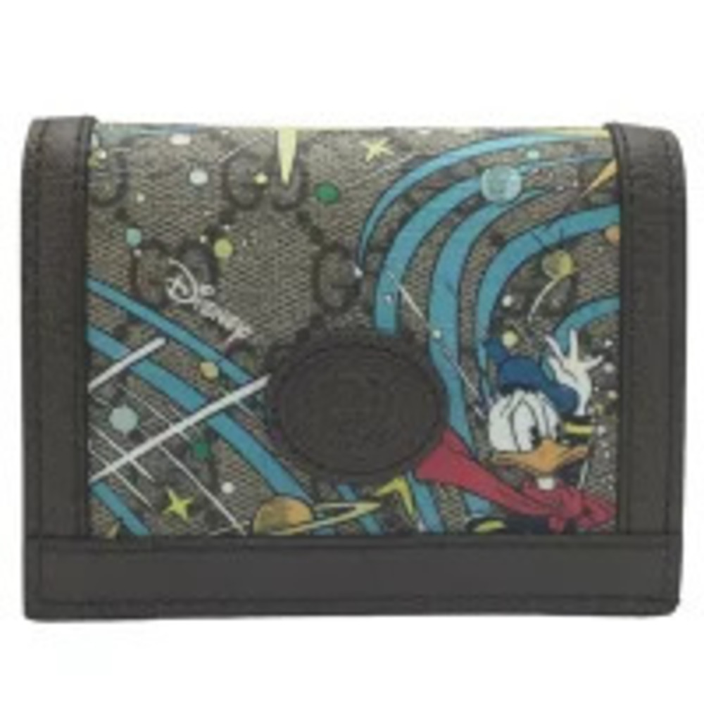 GUCCI DISNEY Donald Duck Card Wallet Bi fold Wallet Leather Multicolor Brown